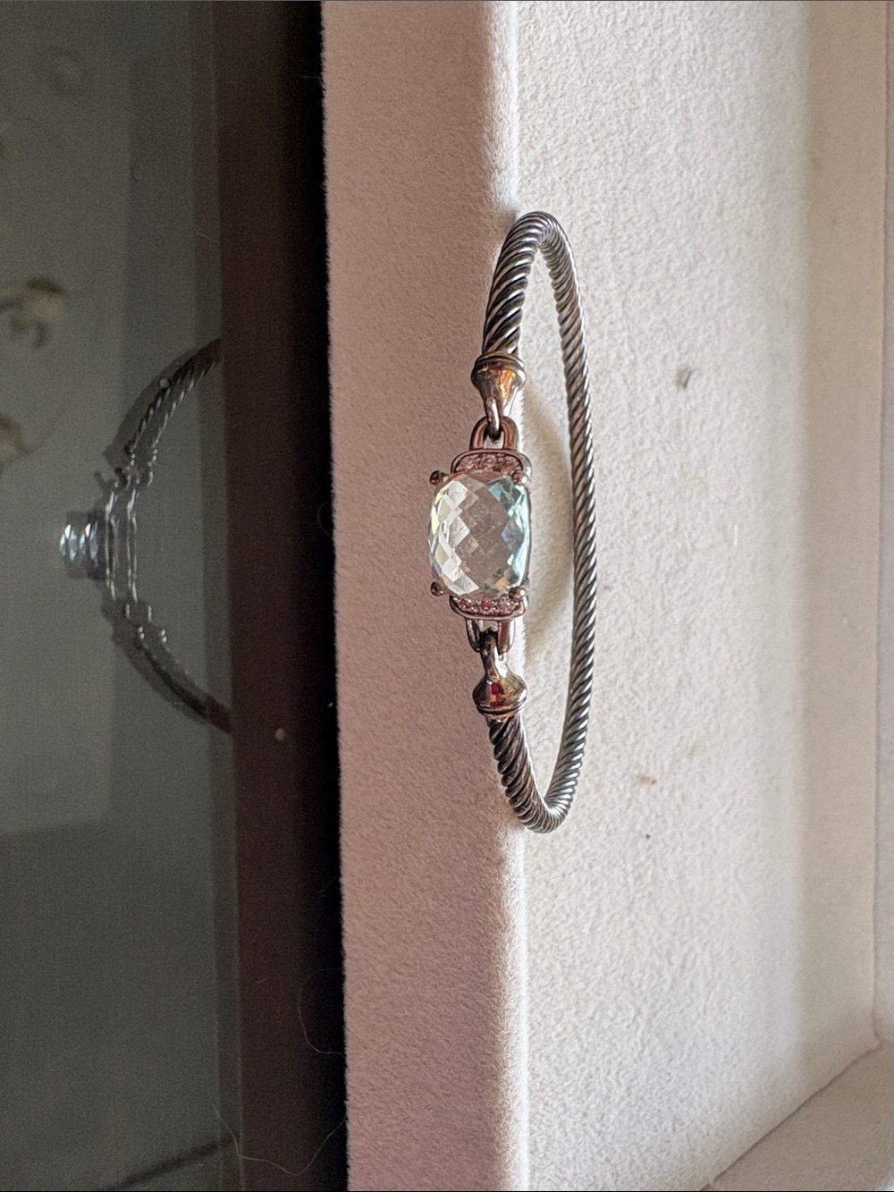 David Yurman Silver Cable Bracelet with Light Blue Gemstone